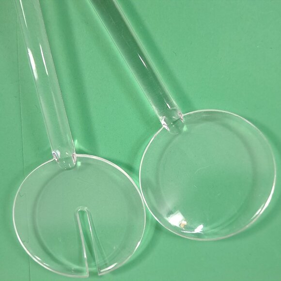 Lucite Acrylic Salad Serving Fork & Spoon Set clear Acrylic Modern Utensils MCM - Picture 9 of 12